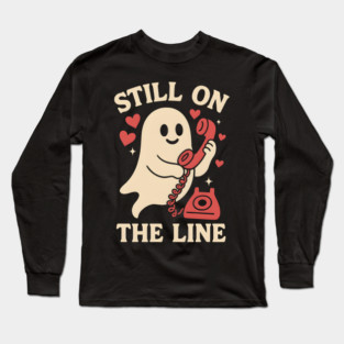 Still On The Line Ghost Retro Phone Halloween Graphic Long Sleeve T-Shirt