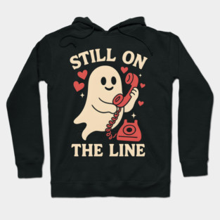 Still On The Line Ghost Retro Phone Halloween Graphic Hoodie