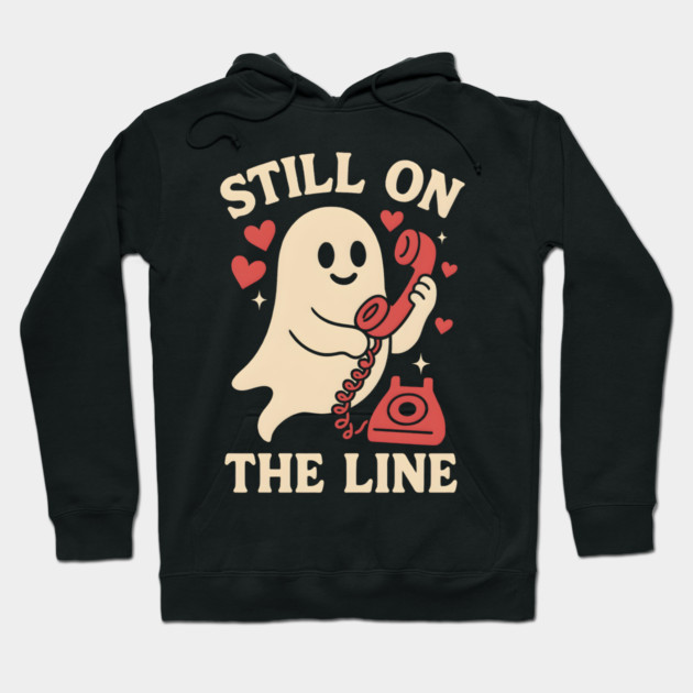 Still On The Line Ghost Retro Phone Halloween Graphic Hoodie by MakerMind8.2