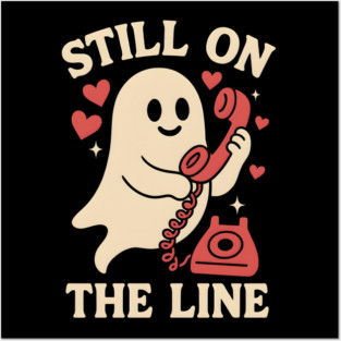 Still On The Line Ghost Retro Phone Halloween Graphic Posters and Art