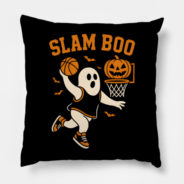 Slam Boo Basketball Ghost Halloween Graphic Pillow by MakerMind8.2