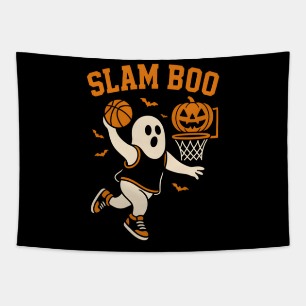 Slam Boo Basketball Ghost Halloween Graphic Tapestry by MakerMind8.2