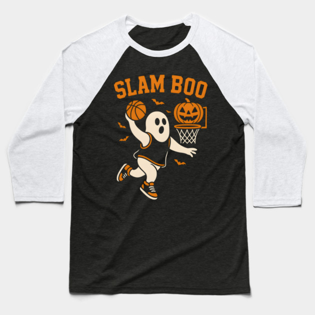 Slam Boo Basketball Ghost Halloween Graphic Baseball T-Shirt by MakerMind8.2
