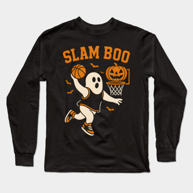Slam Boo Basketball Ghost Halloween Graphic Long Sleeve T-Shirt by MakerMind8.2
