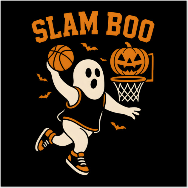 Slam Boo Basketball Ghost Halloween Graphic Wall Art by MakerMind8.2