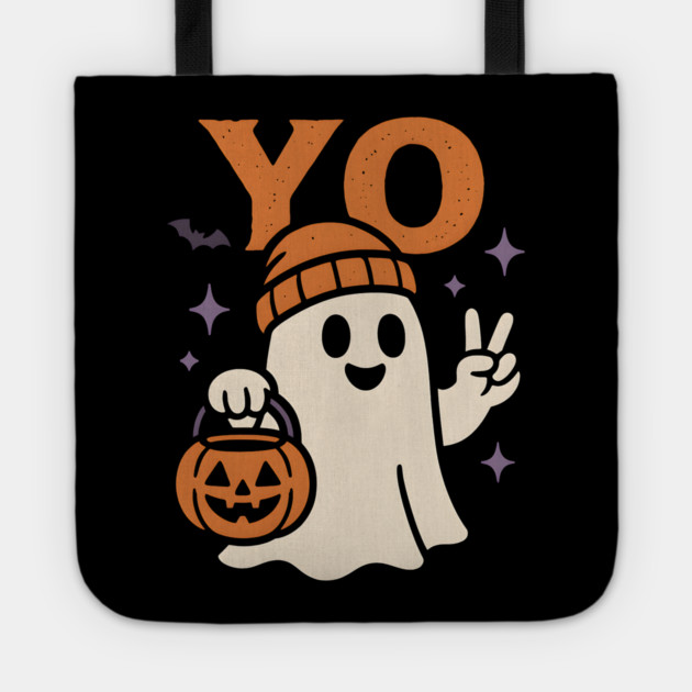 Yo Ghost Halloween Pumpkin Artwork Tote by MakerMind8.2