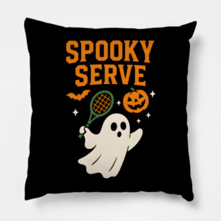 Spooky Serve Tennis Ghost Halloween Artwork Pillow