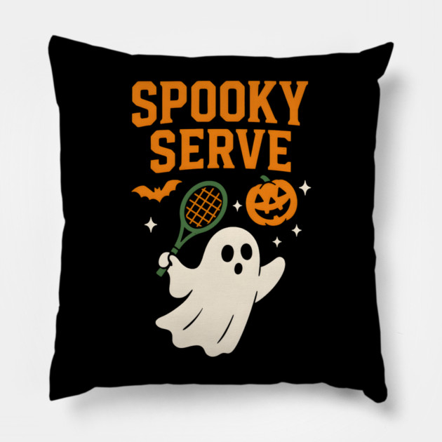 Spooky Serve Tennis Ghost Halloween Artwork Pillow by MakerMind8.2