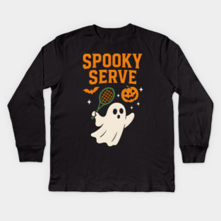 Spooky Serve Tennis Ghost Halloween Artwork Kids Long Sleeve T-Shirt