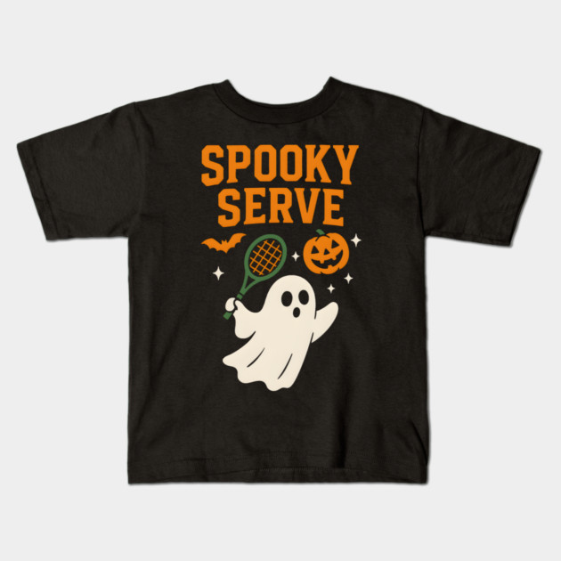 Spooky Serve Tennis Ghost Halloween Artwork Kids T-Shirt by MakerMind8.2