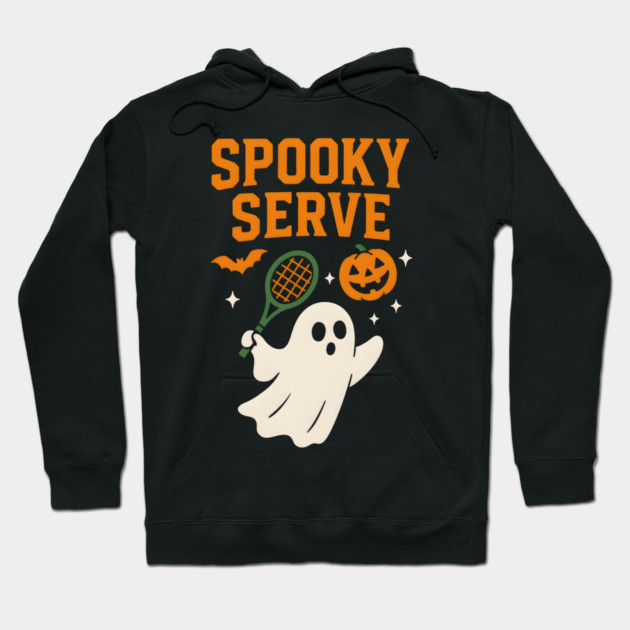 Spooky Serve Tennis Ghost Halloween Artwork Hoodie by MakerMind8.2