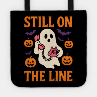 Still On The Line Ghost Halloween Phone Artwork Tote