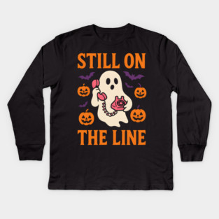 Still On The Line Ghost Halloween Phone Artwork Kids Long Sleeve T-Shirt