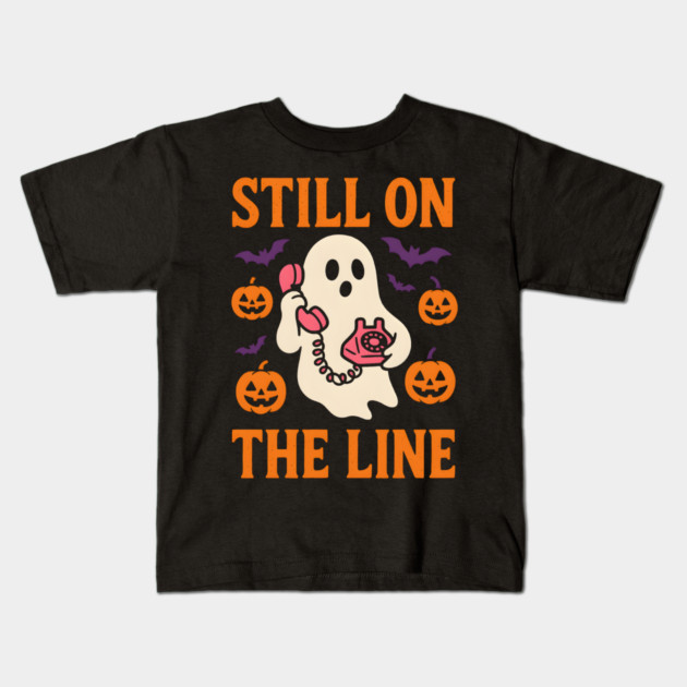 Still On The Line Ghost Halloween Phone Artwork Kids T-Shirt by MakerMind8.2