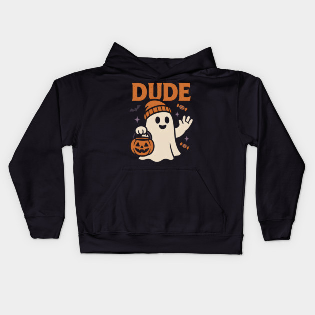 Dude Ghost Halloween Trick or Treat Funny Graphic Kids Hoodie by MakerMind8.2