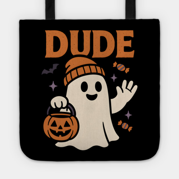 Dude Ghost Halloween Trick or Treat Funny Graphic Tote by MakerMind8.2