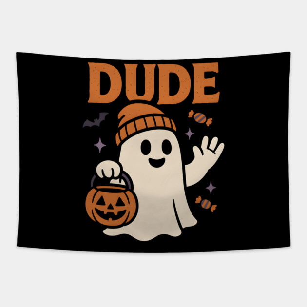 Dude Ghost Halloween Trick or Treat Funny Graphic Tapestry by MakerMind8.2