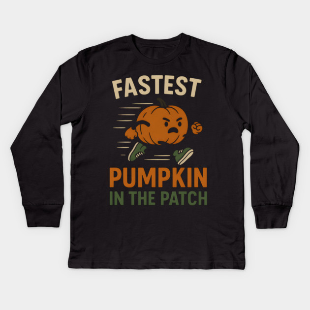 Fastest Pumpkin in the Patch Funny Halloween Graphic Kids Long Sleeve T-Shirt by MakerMind8.2