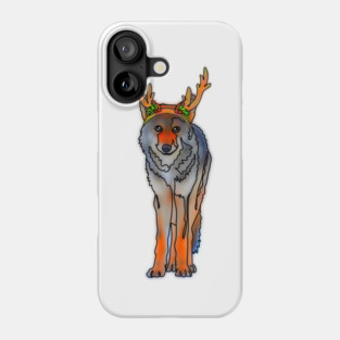 Wolf Wearing Deer Antler Headband for Christmas – animalzinhats Phone Case