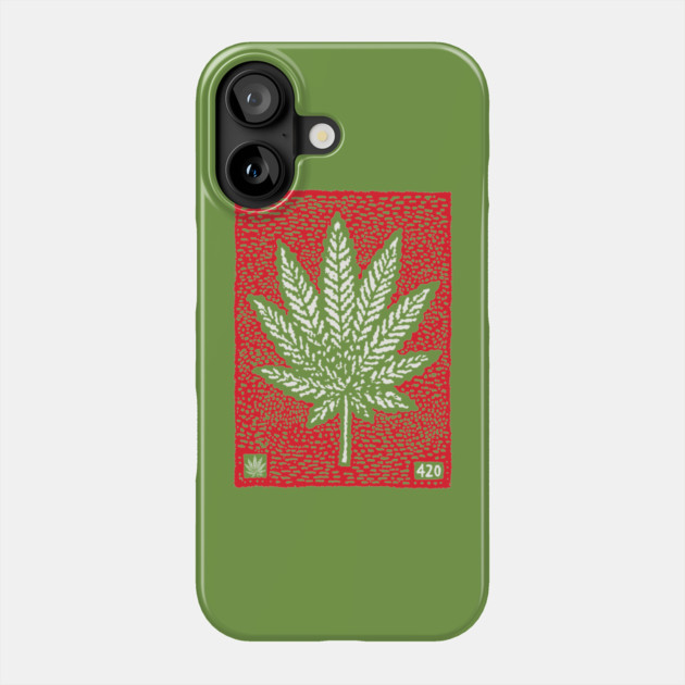 Cannabis Leaf Linocut T-Shirt | Red 420 Weed Art Phone Case by TuncGK