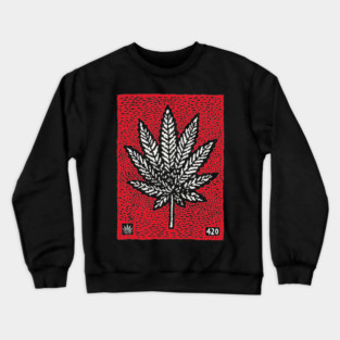 Cannabis Leaf Linocut T-Shirt | Red 420 Weed Art Crewneck Sweatshirt