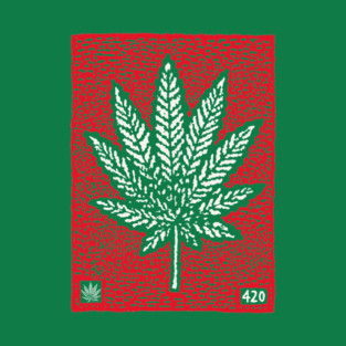 Cannabis Leaf Linocut T-Shirt | Red 420 Weed Art T-Shirt