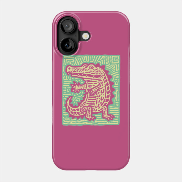Alligator Block Print T-Shirt | Tribal Crocodile Linocut Phone Case by TuncGK