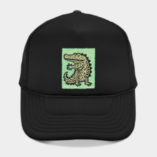 Alligator Block Print T-Shirt | Tribal Crocodile Linocut Hat