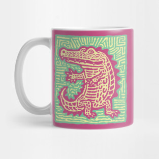 Alligator Block Print T-Shirt | Tribal Crocodile Linocut Mug