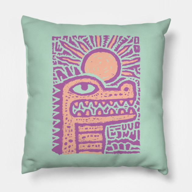 Psychedelic Alligator T-Shirt | Trippy Retro Cartoon Gator Pillow by TuncGK