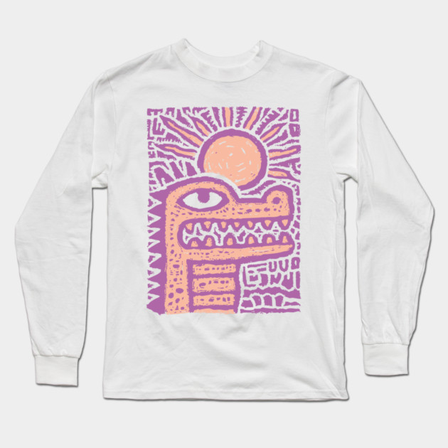 Psychedelic Alligator T-Shirt | Trippy Retro Cartoon Gator Long Sleeve T-Shirt by TuncGK