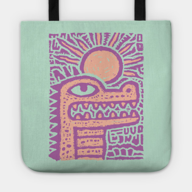 Psychedelic Alligator T-Shirt | Trippy Retro Cartoon Gator Tote by TuncGK