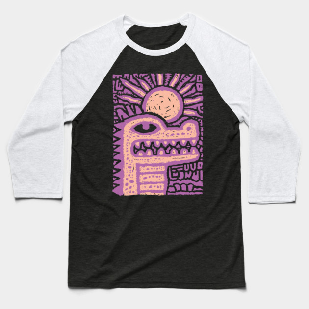 Psychedelic Alligator T-Shirt | Trippy Retro Cartoon Gator Baseball T-Shirt by TuncGK