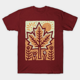 Autumn Maple Leaf T-Shirt | Folk Art Fall Nature Tee T-Shirt