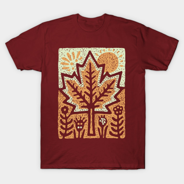 Autumn Maple Leaf T-Shirt | Folk Art Fall Nature Tee T-Shirt by TuncGK