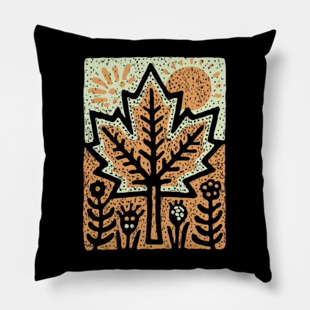 Autumn Maple Leaf T-Shirt | Folk Art Fall Nature Tee Pillow by TuncGK