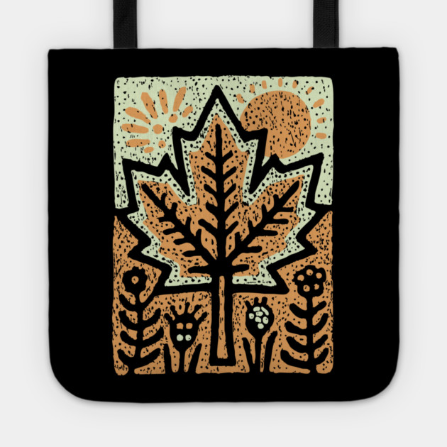 Autumn Maple Leaf T-Shirt | Folk Art Fall Nature Tee Tote by TuncGK