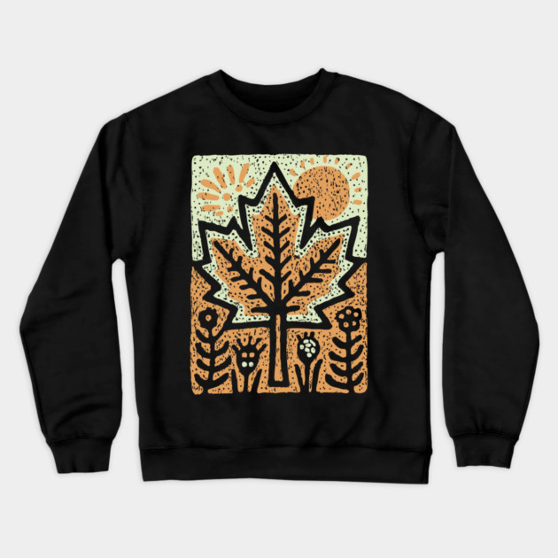 Autumn Maple Leaf T-Shirt | Folk Art Fall Nature Tee Crewneck Sweatshirt by TuncGK