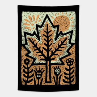 Autumn Maple Leaf T-Shirt | Folk Art Fall Nature Tee Tapestry