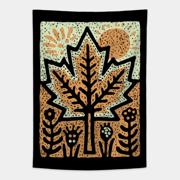 Autumn Maple Leaf T-Shirt | Folk Art Fall Nature Tee Tapestry by TuncGK