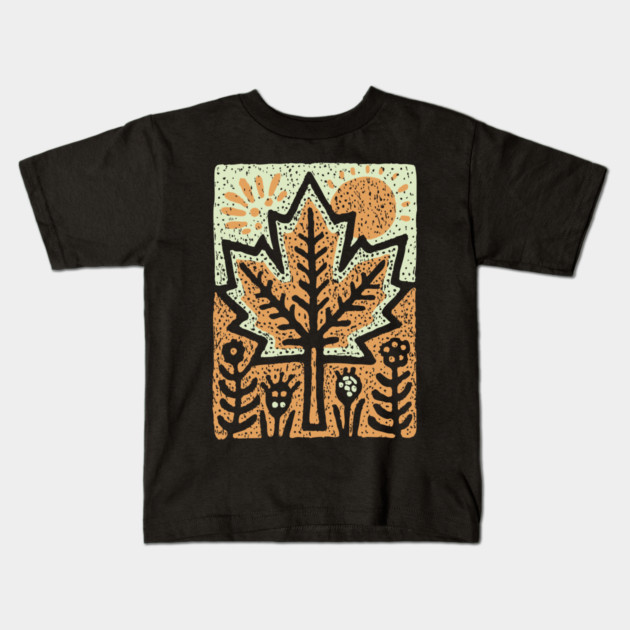 Autumn Maple Leaf T-Shirt | Folk Art Fall Nature Tee Kids T-Shirt by TuncGK