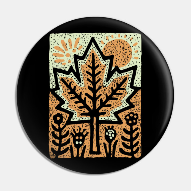Autumn Maple Leaf T-Shirt | Folk Art Fall Nature Tee Pin by TuncGK