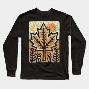 Autumn Maple Leaf T-Shirt | Folk Art Fall Nature Tee Long Sleeve T-Shirt