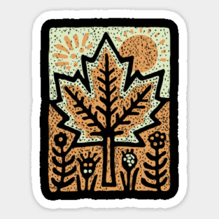 Autumn Maple Leaf T-Shirt | Folk Art Fall Nature Tee Sticker
