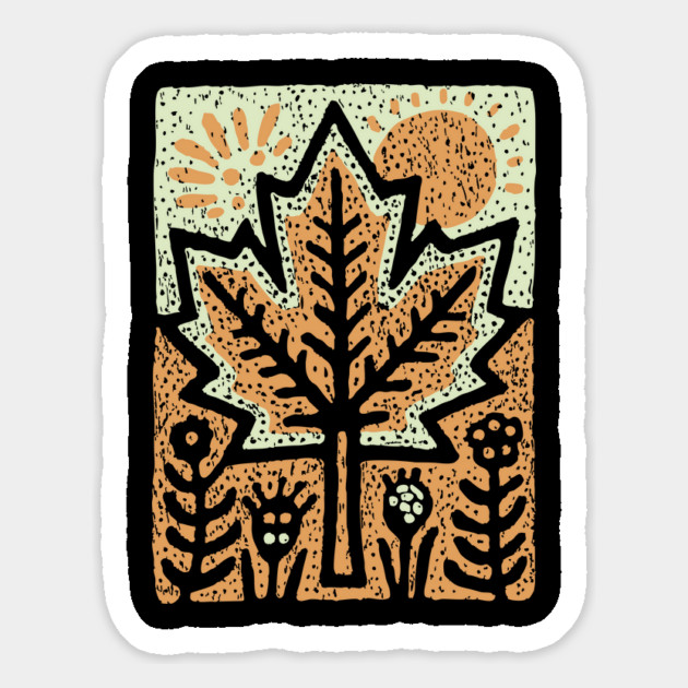 Autumn Maple Leaf T-Shirt | Folk Art Fall Nature Tee Magnet by TuncGK