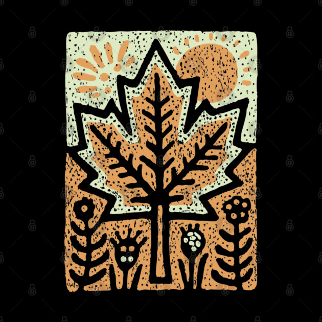Autumn Maple Leaf T-Shirt | Folk Art Fall Nature Tee by TuncGK
