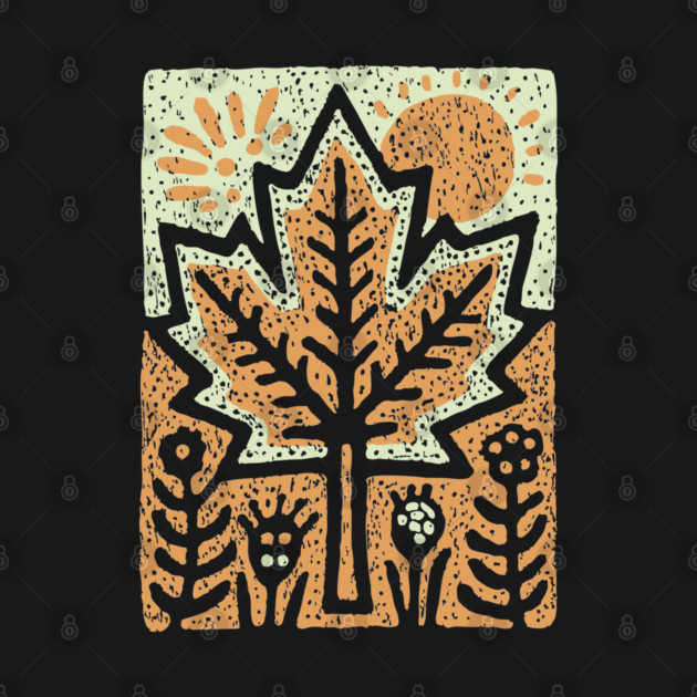 Autumn Maple Leaf T-Shirt | Folk Art Fall Nature Tee by TuncGK