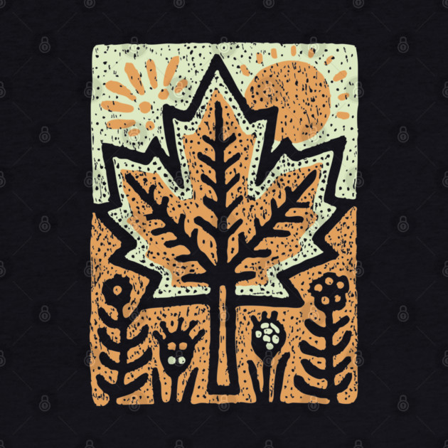 Autumn Maple Leaf T-Shirt | Folk Art Fall Nature Tee by TuncGK
