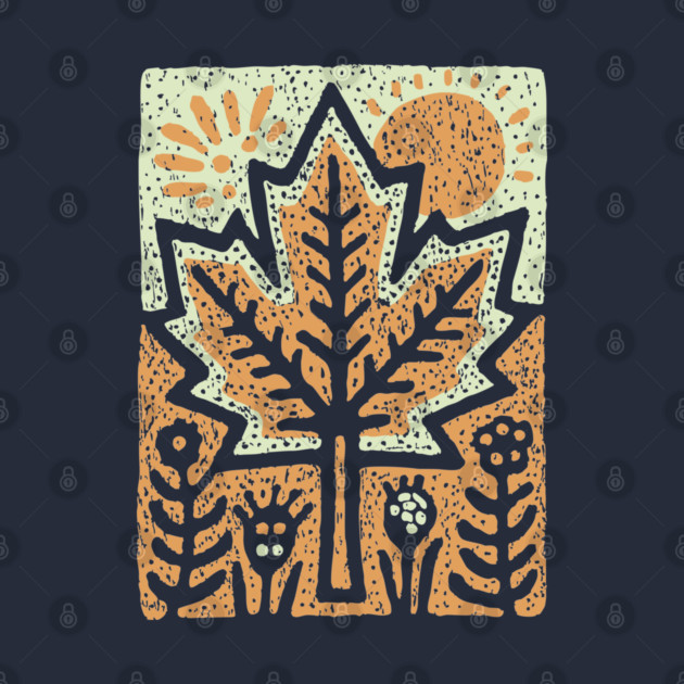 Autumn Maple Leaf T-Shirt | Folk Art Fall Nature Tee by TuncGK