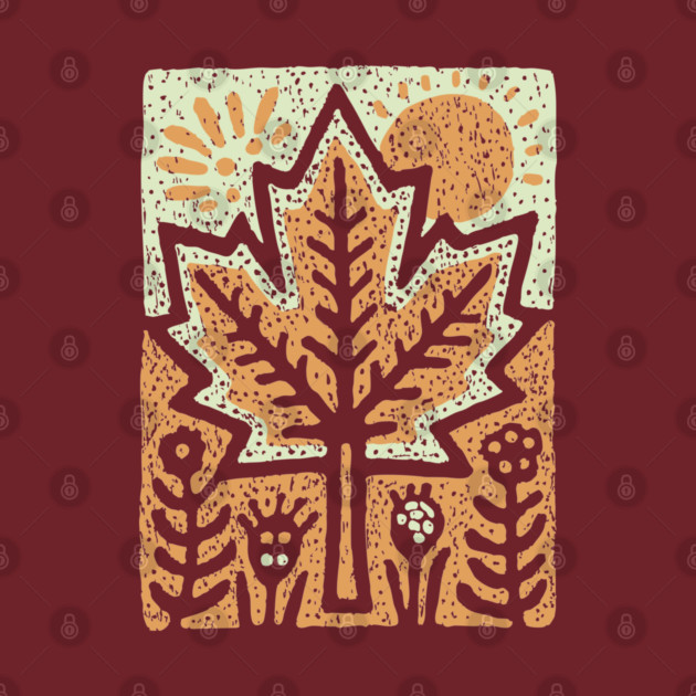 Autumn Maple Leaf T-Shirt | Folk Art Fall Nature Tee by TuncGK